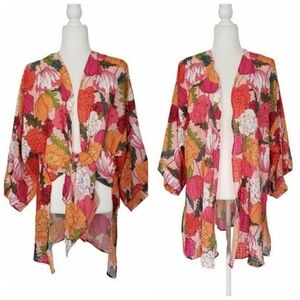 NEW Trina Turk Pink Floral Tropical Island Resort Kimono Robe Swim Coverup S/M